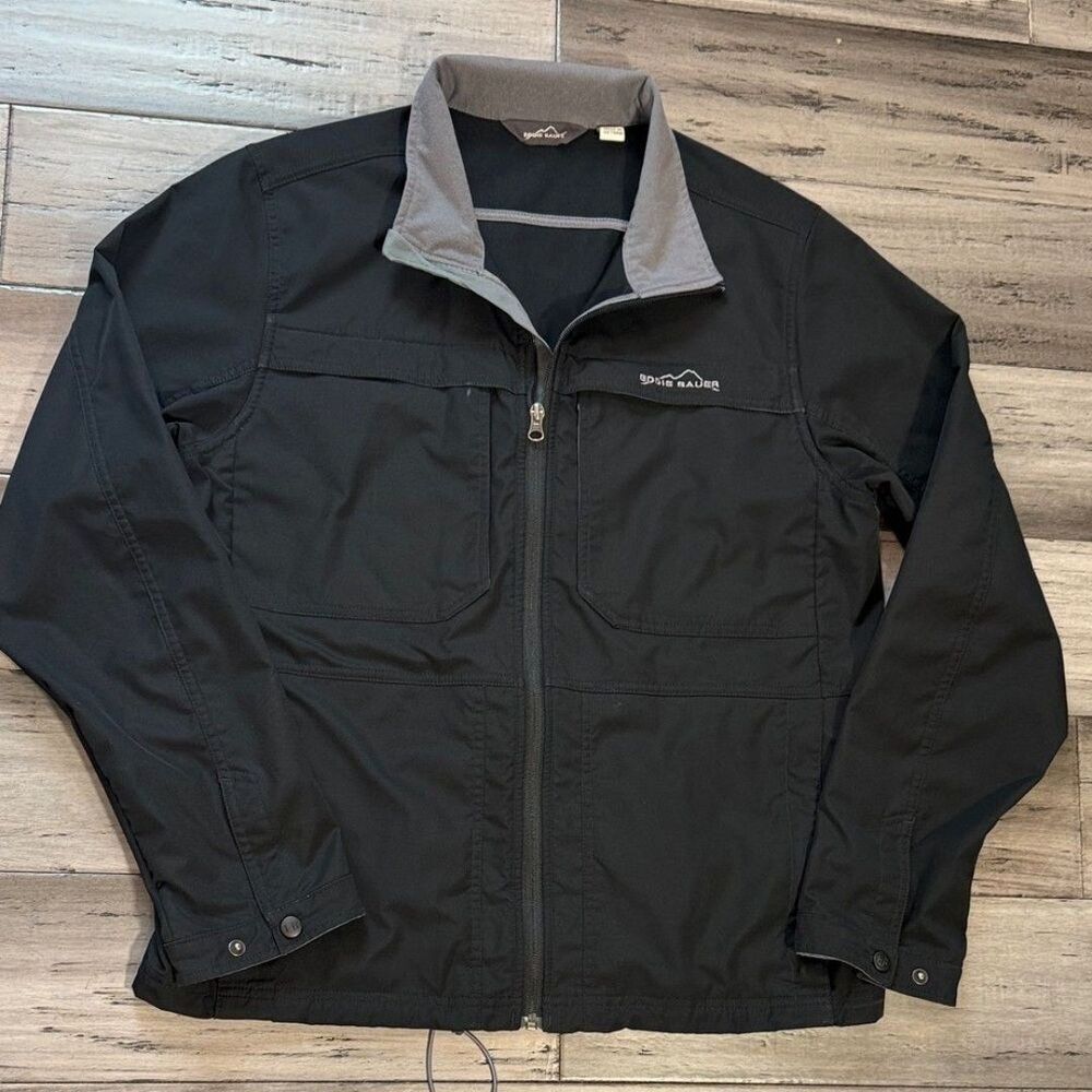 Eddie Bauer Black Lightweight Zip Jacket with Gray Collar - Picture 4 of 11